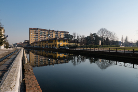 Trezzano sul Naviglio - january, 21, 2017:  view of Trezzano sul naviglio reflected on the canalのeditorial素材