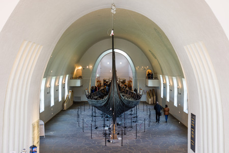OSLO, NORWAY - APRIL 26, 2018: Viking ship (drakkar) in vikings museum in Oslo, Norwayのeditorial素材