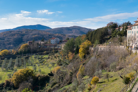 The village of Chiusdino, in a magnificent position between the Merse Valley and the Metalliferous Hills, is immersed in a sylvan scenario that enhances the structure of the medieval castle and the village that surrounds it.italyの写真素材