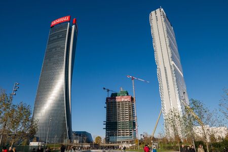 "City Life" complex in 3 towers Milan place, modern buildings and condos.のeditorial素材