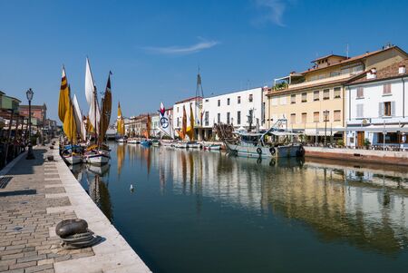 CESENATICO - 7 AUGUST 2018: View of the Porto Leonardesco Canal of Cesenatico on a summer day, Emilia Romagna, Italyのeditorial素材