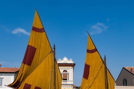 CESENATICO - AUGUST 7, 2018: museum of boats in the Porto Canale Leonardesco of Cesenatico, Emilia Romagna, Italyのeditorial素材