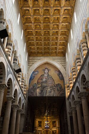 Pisa, Italy, August 22  2016: Panoramic view and interior details of Pisa Cathedral, a medieval Roman Catholic cathedral in Pisa, Italyのeditorial素材