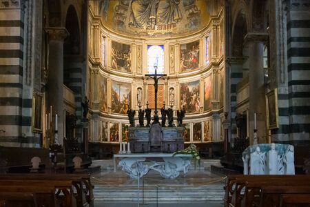 Pisa, Italy, August 22  2016: Panoramic view and interior details of Pisa Cathedral, a medieval Roman Catholic cathedral in Pisa, Italyのeditorial素材