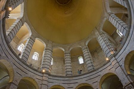 Pisa, Italy - August 19, 2016: Panoramic view of interior of Pisa Baptistery of St. John (Battistero di San Giovanni) is a Roman Catholic ecclesiastical building in Pisaのeditorial素材