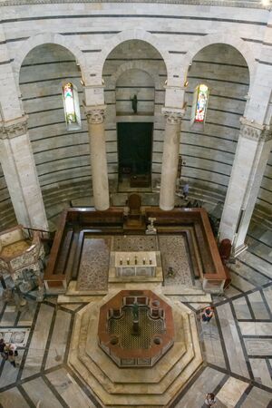 Pisa, Italy - August 19, 2016: Panoramic view of interior of Pisa Baptistery of St. John (Battistero di San Giovanni) is a Roman Catholic ecclesiastical building in Pisaのeditorial素材