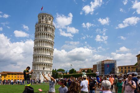 Pisa, Italy - August 19, 2016: The Tower of Pisa is the most famous leaning tower in the world as well as a universally known monument.のeditorial素材