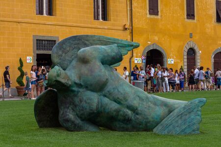 Pisa, Italy - August 19, 2016: the statue of the fallen angel by sculptor Igor Mitorajのeditorial素材