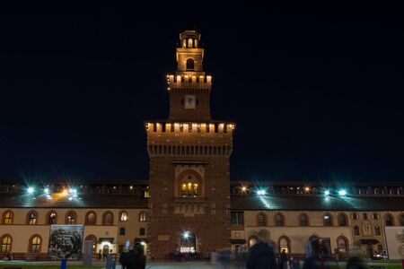 long exposure night Sforza Castle in Milan, Italyのeditorial素材