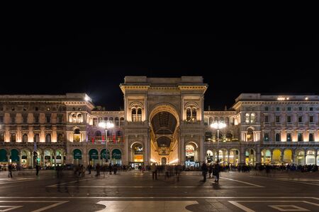 Milan, Italy - February 21 2016 : long exposure night Galleria Vittorio Emanuele in Milan, Italyのeditorial素材