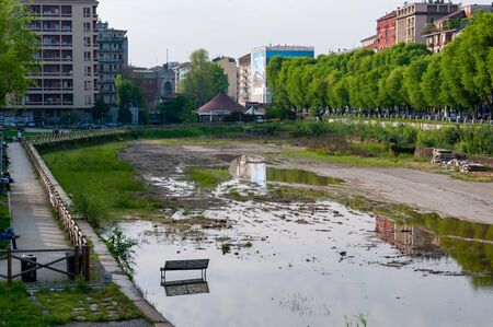 Milan, Italy - April 25 2013:  Overview of the dockyard in Milan before the 2015 renovation work. The renovation was carried out in view of the 2015 Expo.のeditorial素材
