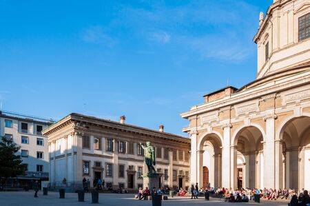Milan, Italy - April 13 2013 : Basilica of San Lorenzo Maggiore in Milan is a meeting point for young Milanese people, Italyのeditorial素材