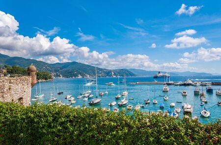 Santa Margherita Ligure, Italy - September 14 2013: Boats moored at the port of Santa Margherita Ligure on a sunny day, Italyのeditorial素材