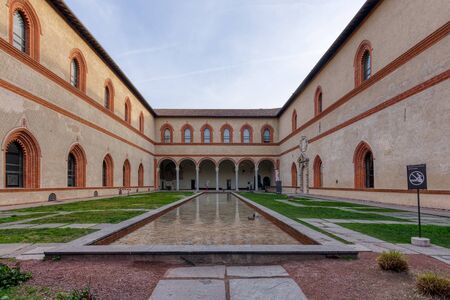Milan, Italy - March 18, 2017: Corte Ducale of Castello Sforzesco at dawnのeditorial素材