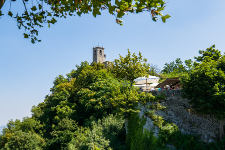 SAN MARINO, REPUBLIC OF SAN MARINO - 6 AUGUST 2018: Tourists visit the fortress known as Guaita or Rocca in San Marinoのeditorial素材