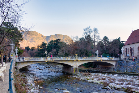 Merano, Italy - January 1, 2017:  Merano Promenade along the Passirio streamのeditorial素材