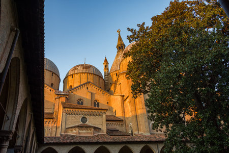 PADUA, ITALY - December 28, 2016 - View of the landmark of the Pontifical Basilica of Sant'Antonio da Padova (Pontifical Basilica of Sant'Antonio of Padua), known as the Saint at sunsetのeditorial素材