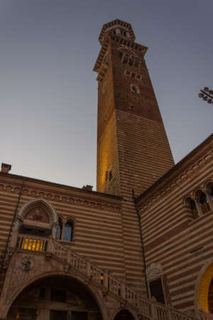 Palazzo della Ragione with the Lamberti tower overlooking Verona,Italyのeditorial素材