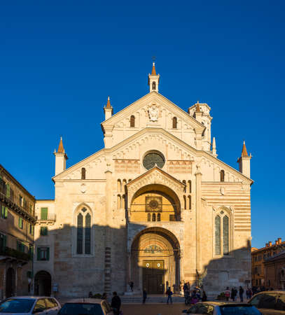 VERONA, ITALY -DEC 27 2016- View of the Cathedral of Santa Maria Matricolare (also called Duomo) in Verona at sunsetのeditorial素材