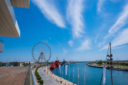 Valencia, Spain: June 14, 2015 - Panoramic view of the port of Valencia with the Ferris wheel in the backgroundのeditorial素材