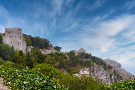 Tourists visit the Castello di Venere, is a medieval and Norman castle located in Erice, Trapani, Sicily, Italyのeditorial素材