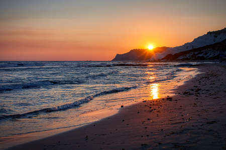Sunset at the "Scala dei Turchi" (scale of the Turks) located in the province of Agrigento, Sicilyの写真素材