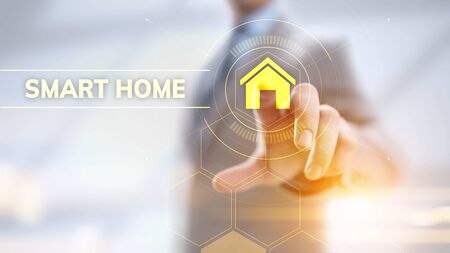 Smart home life process automation IOT internet of things concept on screen.の写真素材