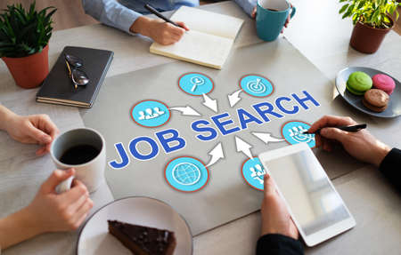 Job search HR Human resources headhunting employment business concept on flat lay.の写真素材