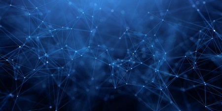 Abstract plexus blue geometry background. Digital technology network connection concept. 3D rendered...