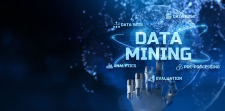 Data mining Ai Artificial intelligence. Robotic arm 3d rendering.