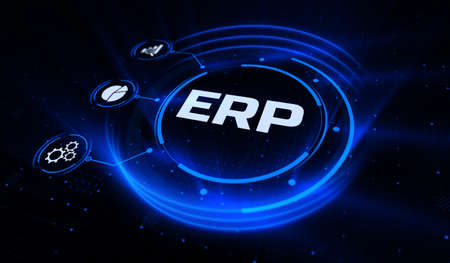 ERP Enterprise Resources planning software system business process automation concept.の写真素材