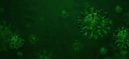 Coronavirus covid-19 under the microscope. Science epidemic infection concept. 3D rendered illustration.の写真素材