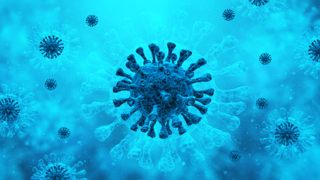 Coronavirus covid-19 under the microscope. Science epidemic infection concept. 3D rendered illustrationの写真素材