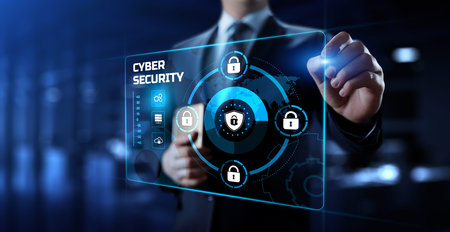 Cyber security access control data protection personal information privacy concept. Businessman...