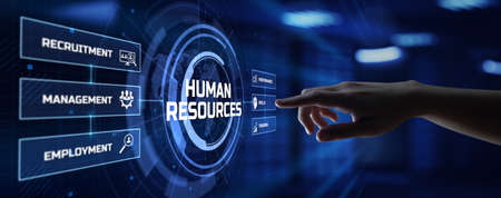 HR Human resources management Recruitment Headhunting. Hand pressing button on screenの写真素材