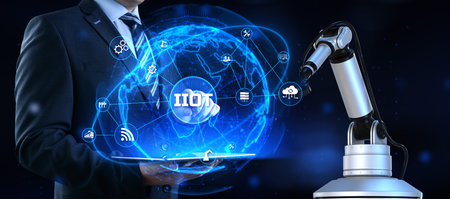 IIOT Industrial internet of things . Business industrial technology concept. Cobot 3d render