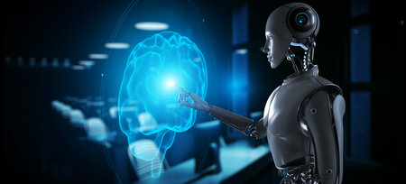 Cyborg Robot 3d render. AI Artificial intelligence machine learning automation concept