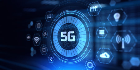 5g Fifth generation wireless mobile internet connection concept on virtual screenの写真素材