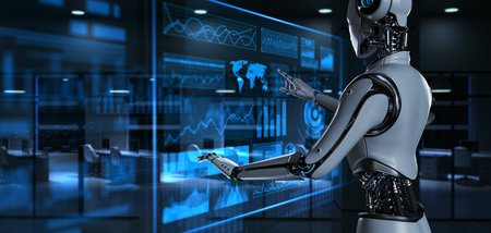 Cyborg Robot 3d render. Robotic process automation RPA data analysis