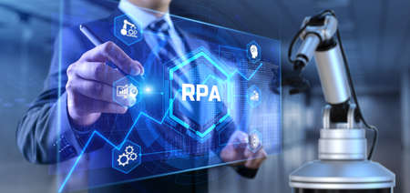 RPA Robotic process automation. Business industrial technology concept. Cobot 3d renderの写真素材