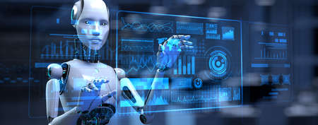 Cyborg Robot 3d render. Robotic process automation RPA data analysisの写真素材