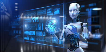 Cyborg Robot 3d render. Robotic process automation RPA data analysisの写真素材