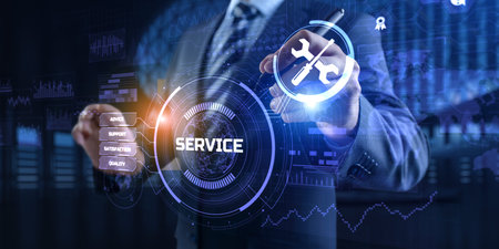 Service customer satisfaction technical support concept on virtual screen