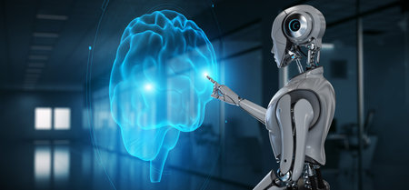 Cyborg Robot 3d render. AI Artificial intelligence machine learning automation concept
