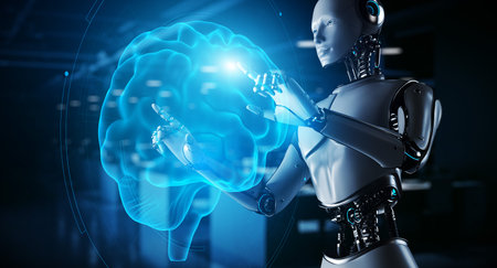 Cyborg Robot 3d render. AI Artificial intelligence machine learning automation concept