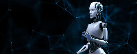 Cyborg Robot 3d render plexus background robotic process automation AI data analysisの写真素材