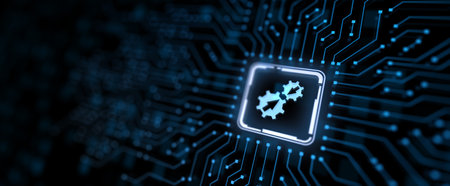 Data integration programming development concept on virtual screen.の写真素材