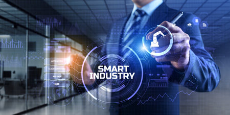 Smart industry 4.0 manufacturing technology concept on screen.の写真素材