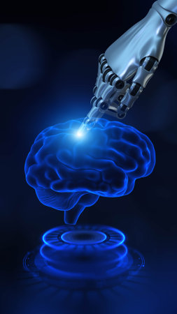 AI Brain Projection with Robot Hand, Business and Technology Concept. 3d render.の写真素材