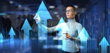 Global Economic Growth and Market Trends Highlighted with Digital Arrows.の写真素材